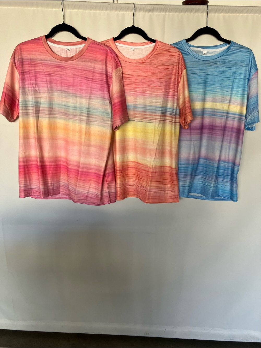 Set of 3 Ombre Striped Short-Sleeve Tees - Pink, Coral, Blue